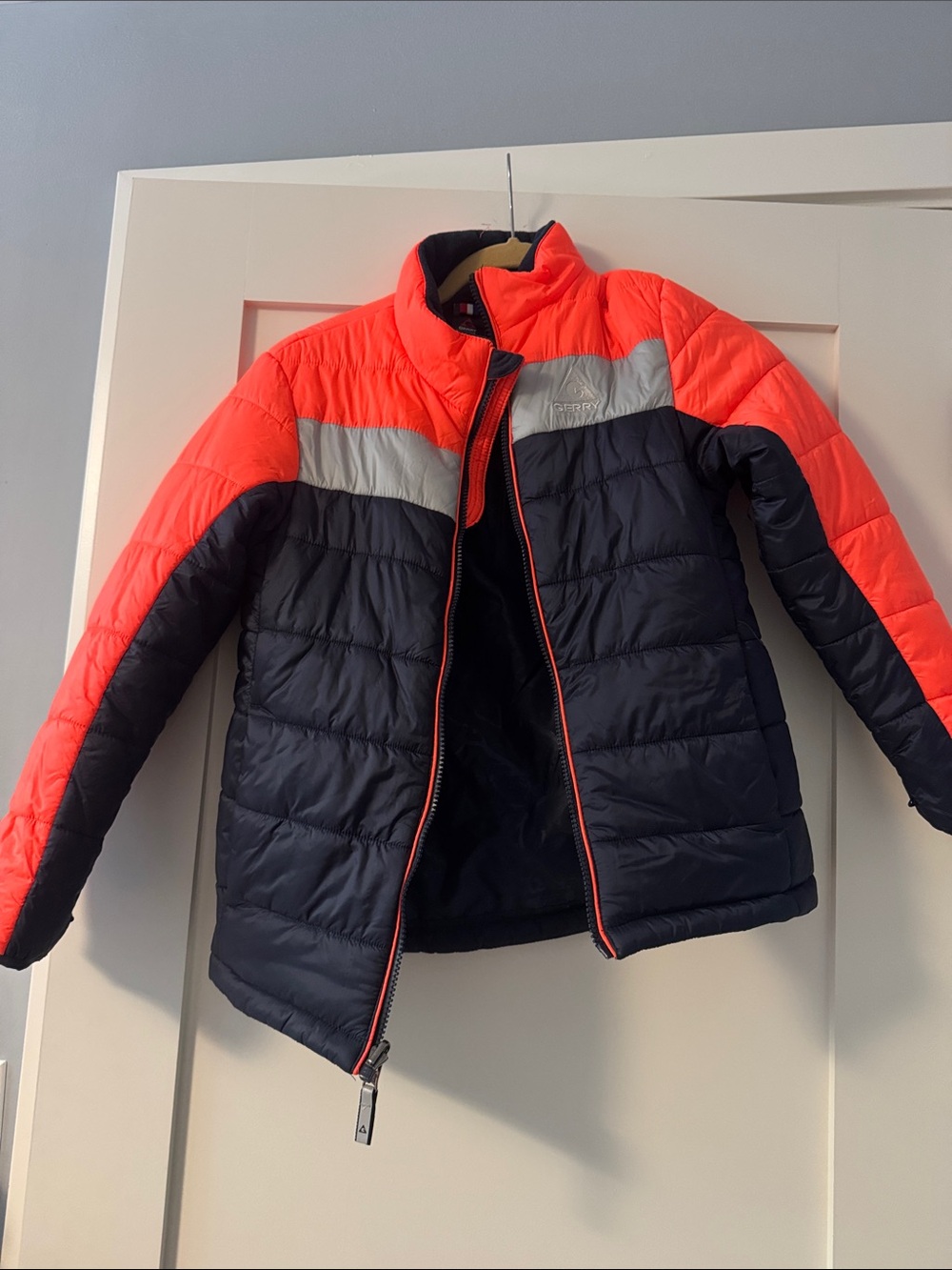 Gerry  Kids Colorblock Puffer Jacket — Neon Orange, Navy & Gray